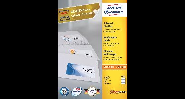 Avery Zweckform 3475, Universele etiketten, Ultragrip, wit, 200 vel, 24 per vel, 70 x 36 mm 5 stuks