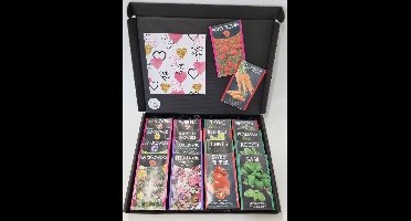 Zaden Pakket met Mystery Card 'Love (hartjes)' met jouw eigen persoonlijke videoboodschap. Pakket met 18 verschillende bloemen-, kruiden- en groentenzaden in 1 box door de brievenbus. | Verjaardag | Vaderdag | Moederdag