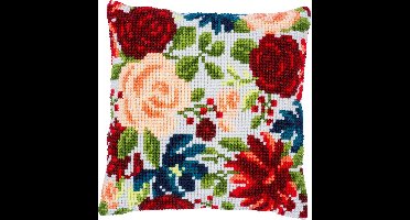 Vervaco - Kruissteekkussen kit - Pioenrozen - PN-0194443 - Borduren - Borduurpakket - Borduurpakket volwassenen - Borduurpakket kind