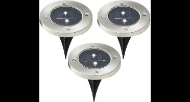 Set van 6x stuks solar tuinlampen/prikspots grondspot op zonne-energie 12 cm RVS - Prikspots tuinverlichting
