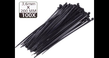 Hofftech Sterke nylon kabelbinders - uv-bestendig - 200 mm - zwart - 100 stuks