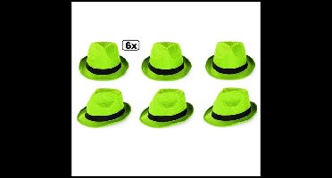 Thema party - 6x Hoedje neon groen met zwarte band