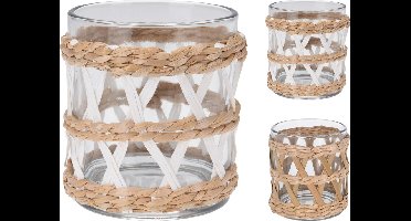 Theelichthouder Glas met Wilg - 9 x 10 cm - Wit