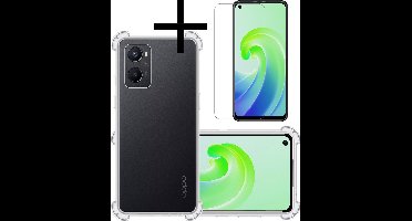 Hoesje - Met Screenprotector - Geschikt voor OPPO A76 - Sterk & Shockproof - Siliconen Case - Back Cover - Telefoon Hoes - Shock Proof - Transparant