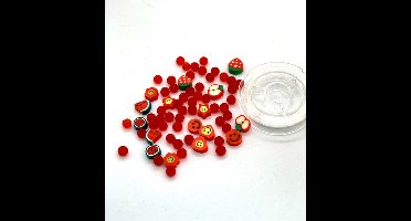 Katsuki Smileys & beads, Red, 64 pcs./ bag & elastic cord 0,5 mm x 10 m.