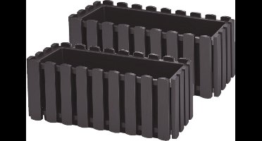 Prosperplast Plantenbak/bloembak Fence look - 2x - kunststof - antraciet - 38 x 18 x 16 cm