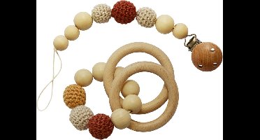 Haakpakket bijtring en speenkoord bruin