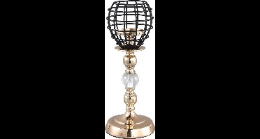 PTMD Giano metalen kandelaar windlicht goud met zwart kaarsenhouder - Gold metal glass candleholder black cup S