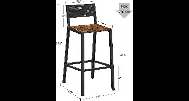 Hoppa! Barkruk, set van 2, barstoelen, keukenstoelen, voor keuken, woonkamer, eetkamer, industrieel ontwerp, vintage bruin-zwart