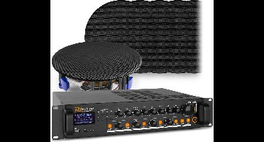 4-zone geluidsinstallatie met versterker met Bluetooth en 12 zwarte plafondspeakers (6'') - 100V