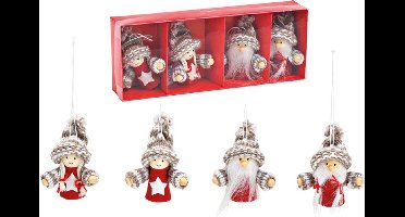 G. Wurm Kersthangers poppetjes/kerstmannetjes - 4x st - H8 cm - kunststof - kerstornamenten