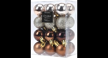 24x stuks mini kerstballen mix herfstkleuren glans/mat/glitter kunststof diameter 3 cm - Kerstboom versiering