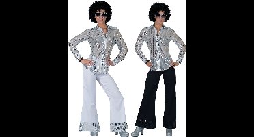 Zilverkleurige disco blouse met lovertjes voor vrouwen - Volwassenen kostuums