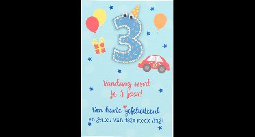Cijferkaarten - De mooiste Leetijd - Verjaardagskaart Vandaag word je 3 jaar! Van harte?