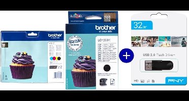 Brother LC123BK & LC123VALBP - Inktcartridge - Multicolor & Zwart - Incl. USB-stick