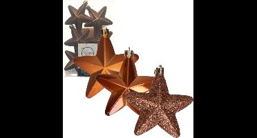Decoris kersthanger sterren - 6x st - kaneel bruin - 7 cm - kunststof - kerstornamenten - kerstversiering