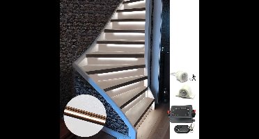 Trapverlichting led bewegingssensor set - Led strips 50 cm met helder wit licht - Set in zwart profiel voor max. 16 treden - Bedienen via dimmer