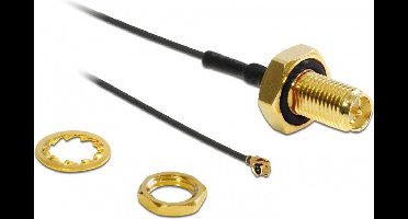 MHF I (v) - RP-SMA (v) kabel met afdichtring - Micro Coax (1,13 mm) - 50 Ohm / zwart - 0,10 meter