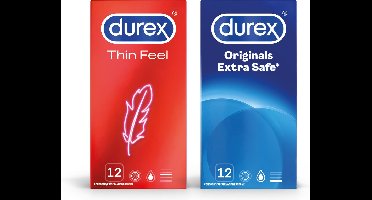 Durex - 24 stuks Condooms - Thin Feel 1x12 stuks - Extra Safe 1x12 stuks - Voordeelverpakking