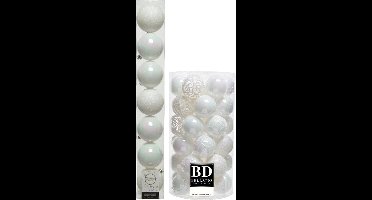 Kerstversiering kunststof kerstballen parelmoer wit 6-8 cm pakket van 51x stuks - Kerstboomversiering