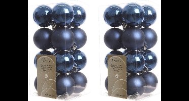 Decoris kleine kerstballen - 32x st - donkerblauw - 4 cm - kunststof - kerstversiering