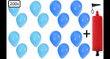200x Ballonnen lichtblauw en blauw + ballonpomp - Ballon carnaval festival feest party verjaardag landen helium lucht thema