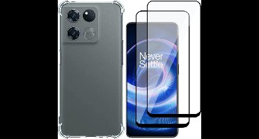 Hoesje geschikt voor OnePlus Ace - Anti Shock Proof Siliconen Back Cover Case Hoes Transparant - 2x Full Tempered Glass Screenprotector