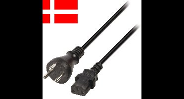 Apparaatsnoer met rechte C13 plug en rechte type K stekker (Denemarken) - 3x 1,00mm / zwart - 5 meter