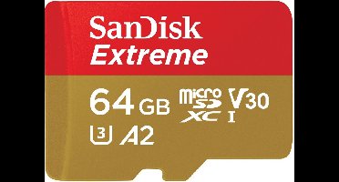 SANDISK Extreme microSD-kaart 64 GB Class 10, UHS-I, v30 Video Speed Class Schokbestendig, Waterdicht