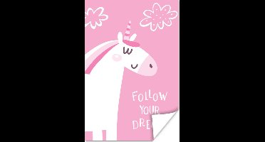 Poster Illustratie van een eenhoorn en de quote "Follow your dreams" - 20x30 cm