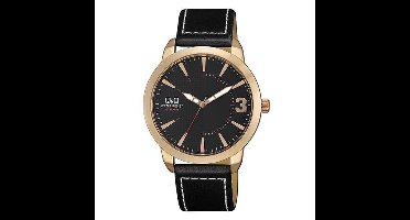 Q&Q rosekleurig Herenhorloge met zwart lederen band 5 atm waterdicht model QA98j112y