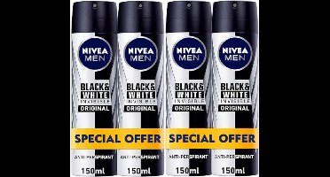 Nivea MEN Invisible for Black & White 48 H Deo Spray - Voordeelverpakking 4 x 150 ml