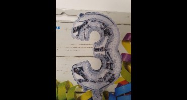 cijferballon 3 zilver met blauwe ster 45 cm , kindercrea