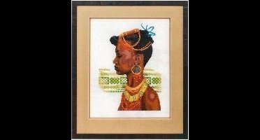 Pako Borduurpakket - telpatroon met codekaart - Afrikaanse dame - 237.102 - voorgesorteerd garen - Aida - 23 x 32 cm - DIY kit