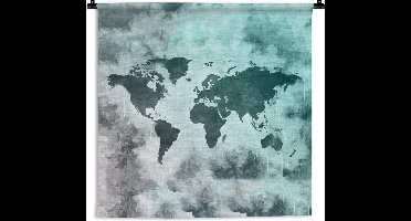 Wandkleed - Wanddoek - Wereldkaart - Rook - Grijs - 60x60 cm - Wandtapijt