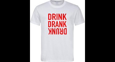 Wit Fun T-Shirt met “ Drink. Drank, Drunk “ print Rood  Size L
