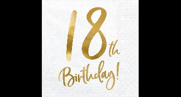 PartyDeco - Servetten - 18th birthday wit (20 stuks)