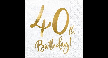PartyDeco - Servetten - 40th birthday wit (20 stuks)