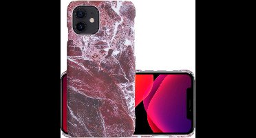 Hoes Geschikt voor iPhone 11 Hoesje Marmer Back Case Hardcover Marmeren Hoes Marmer - Rood