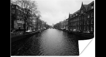 Poster Gracht in Amsterdam - Zwart - Wit - 30x20 cm