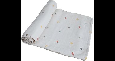 Mushie zachte grote Hydrofiel doek / Tetradoek | 120 x 120 cm | Dinosaurus | beige