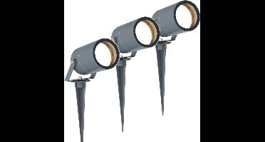 3x HOFTRONIC Spikey - Tuinspot voor buiten - LED - Antraciet - 4000K Neutraal wit - Waterdicht - 5 Watt - 400 Lumen - 230V - Verwisselbare GU10 lamp - Prikspot met grondspies - Richtbaar - Aluminium - Voor het uitlichten van planten/struiken en bomen