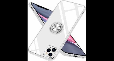 Hoesje Geschikt voor iPhone 11 Pro Luxe Back Hoesje Metale Ring houder - Transparant