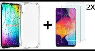 Ntech Hoesje Geschikt Voor Samsung Galaxy A50 Anti Shock Back hoesje + 2 StuksGlazen Screenprotector