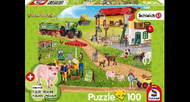 Schmidt Spiele - Farm World Puzzel Boerderij en Boerderijwinkel - 100 stukjes + originele figuur - Schleich - puzzel