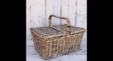 Migo Styling Picknickmand - rieten mand met hengsel - 50x35xH25 - grijs