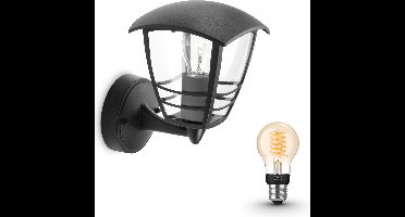 Philips Hue Creek Wandlamp voor Buiten Opwaarts (Zwart) - Buitenlamp - E27 - Warmwit Licht - Hue White Filament