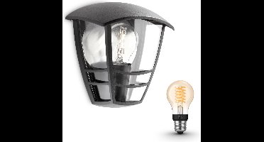 Philips Hue Creek Wandlamp voor Buiten (Zwart) - Buitenlamp - E27 - Warmwit Licht - Hue White Filament