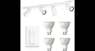 Philips Hue Pongee Opbouwspot (Wit) - Warm tot Koelwit Licht - Incl. Hue Dimmer Switch - Plafondspot met 4 Lichtpunten - GU10 - Hue White Ambiance