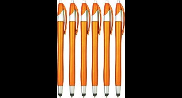 6 Stuks - Stylus Pen voor tablet en smartphone - Met Penfunctie - Touch Pen - Voorzien van clip - Oranje